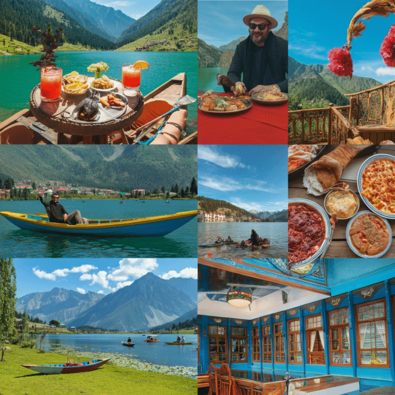 Traditional food, boating, and scenic lake views showcasing local experiences and nature in Naran Kaghan Valley, Pakistan.